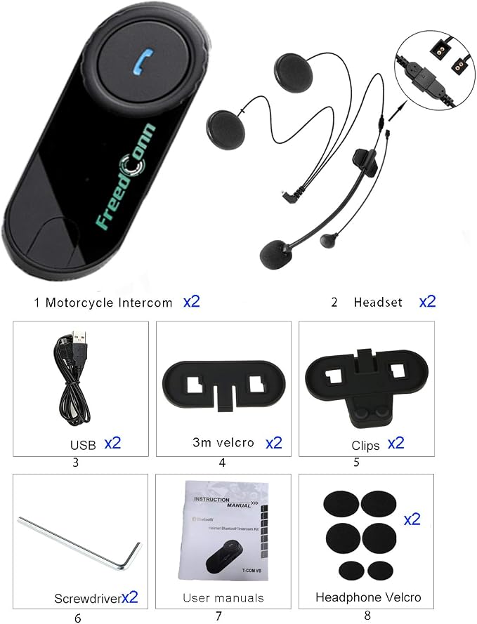 FreedConn Motorcycle Bluetooth Headset, TCOM VB 2-Way 800M Helmet Communication - Image 7