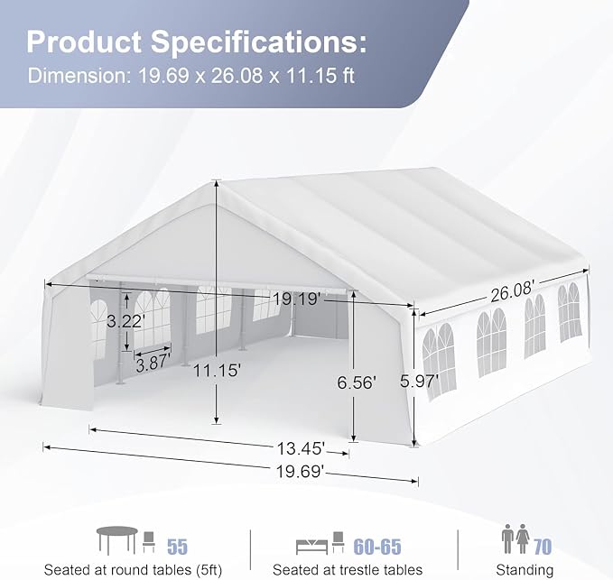 Morngardo 20'x26' Carports Clearance, Large Canopy Tent - Image 2