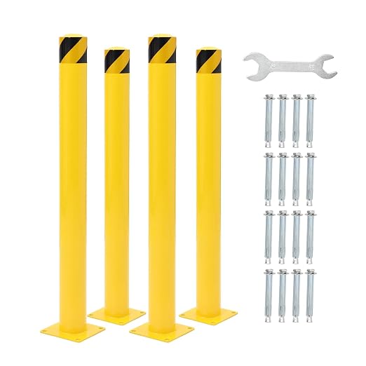 Safety Bollard 4 Packs, 42 Inch Height Steel Post, 4.5 Inch Diameter Parking by OUTGOODS