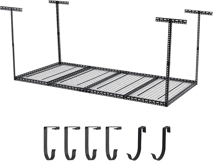 Overhead Garage Storage Rack 4x6 FT, Steel Ceiling Shelves 330lb Capacity by JustSmart