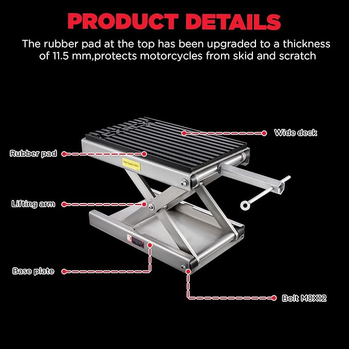 CXRCY 1200 LBS Motorcycle Lift Scissor Jack Stainless Steel Finish Upgraded - Image 6
