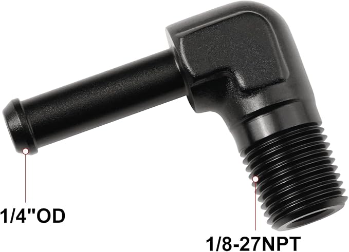 1/8 NPT Male to 1/4" Hose Barb Fitting Adapter 90 Degree Elbow Aluminum Black - Image 2