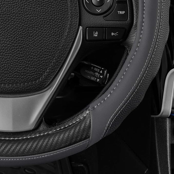 Motor Trend UltraSport Gray Carbon Fiber Steering Wheel Cover, Standard 15 inch - Image 6