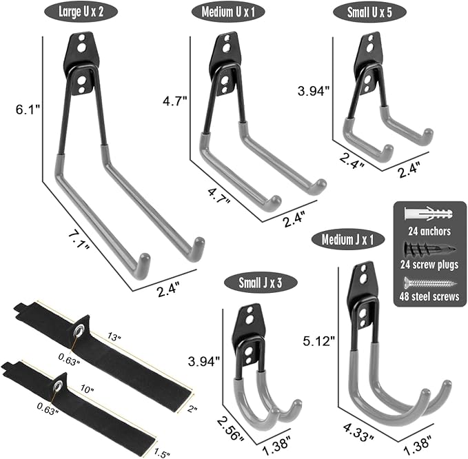 Garage Hooks Heavy Duty 14 Pack, Steel Garage Storage Hooks, Tool Hangers - Image 2