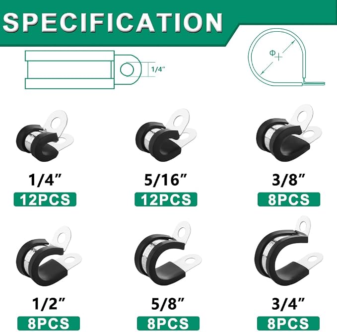 56PCS Cable Clamps Assortment Kit, 6 Sizes—1/4" 5/16" 3/8" 1/2" 5/8" 3/4" - Image 2