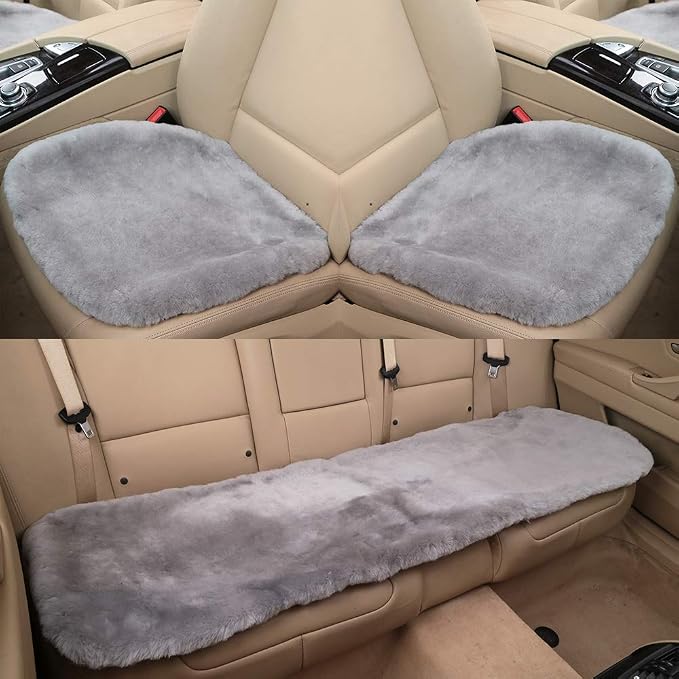 Fluffy Genuine Sheepskin Car Back Seat Cover - Image 6