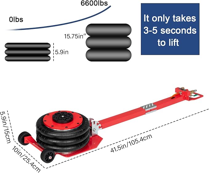 Air Jack 3 Ton/6600 lbs Airbag Jack Pneumatic Jack Lift Up to 15.75 Inch 3-5S - Image 3