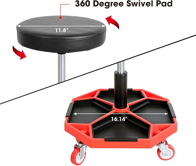 Torin ATRXF8308B Pneumatic Mechanic Stool/Rolling Shop Creeper Seat - Image 6