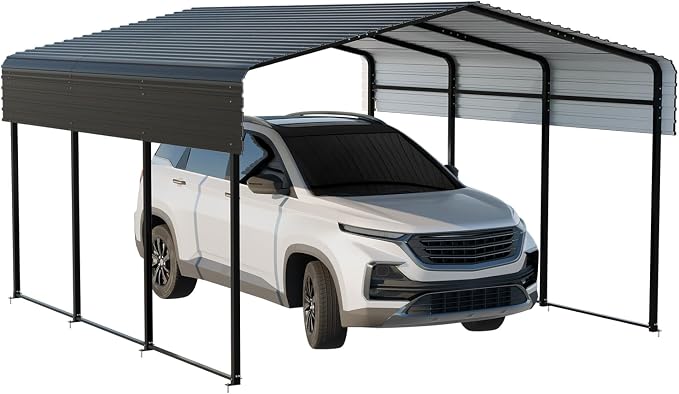 Metal Carport 10 * 15 FT with Enhanced Base Heavy Duty Garage with Galvanized by HEYTOWN