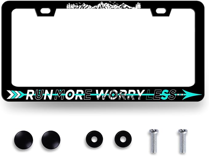 Run More Worry Less License Plate Frame Mountain Arrow License Plate Holder by RNKATIH