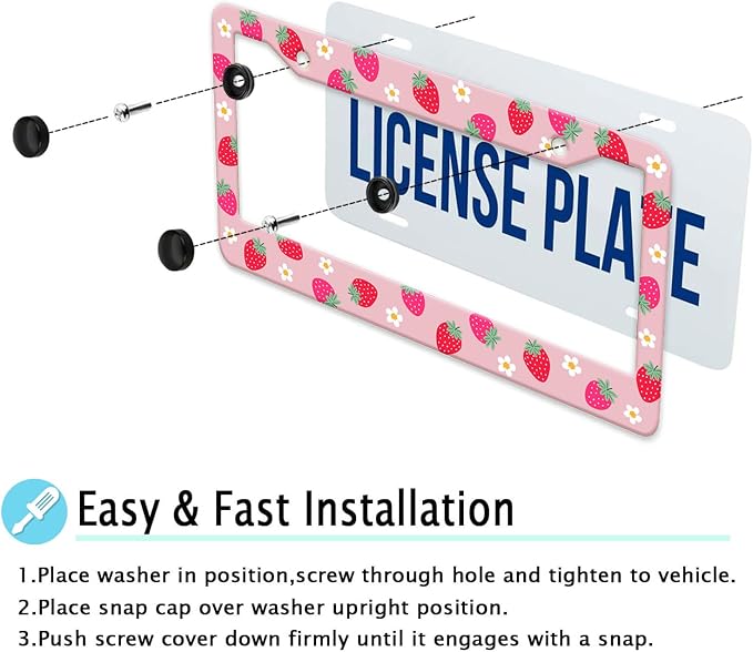 Cute Strawberry Printed License Plate Frame, Strawberry and Flowers Frames - Image 6