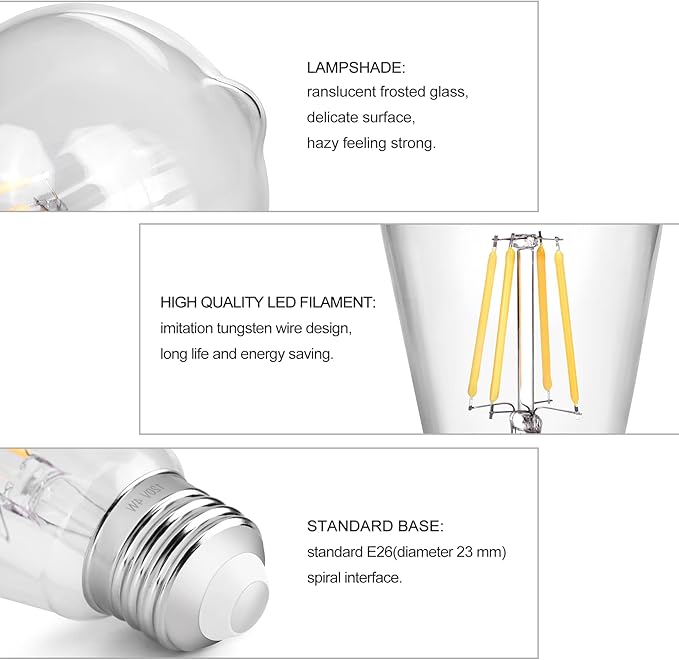 LED Edison Bulb 4W, Antique 40W Vintage Edison Bulb, E26 Light Bulb Non - Image 3