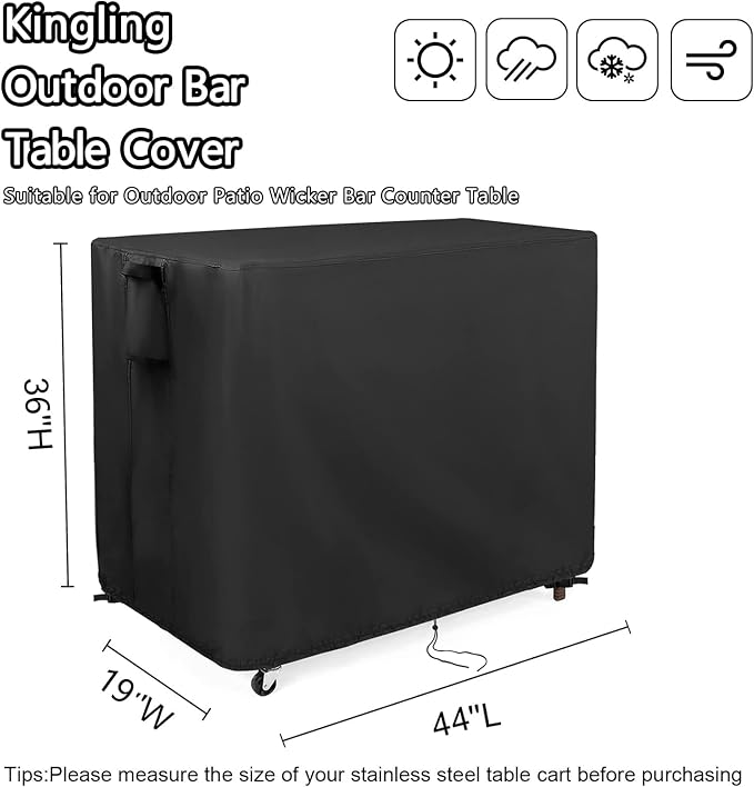 Kingling Outdoor Table Cover for Wicker Bar Cart, 44 Inch Waterproof Patio Bar - Image 2