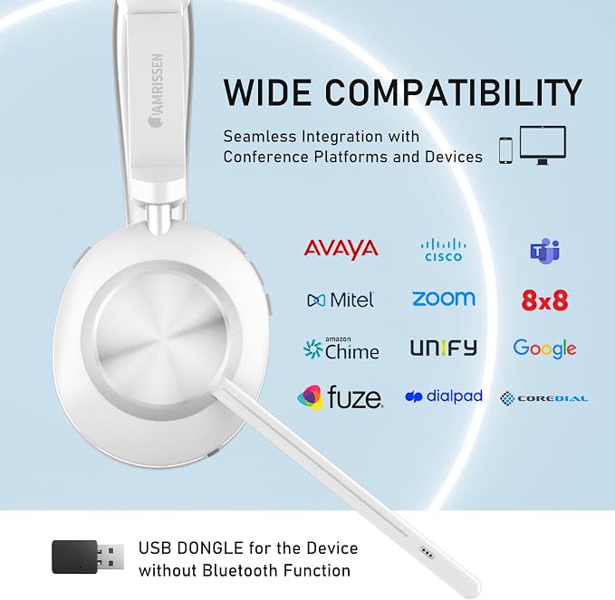 Wireless Headset with Mic for Work, Wireless Headset with USB Dongle & Charging - Image 6