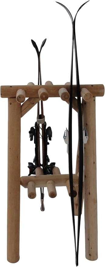 9-Place Freestanding Log Ski Rack Holder, Indoor & Outdoor Snowboard Racks by LogKayakRack