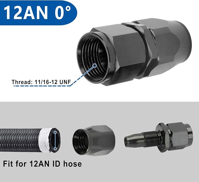 LokoCar 12AN Hose End Fitting 0 Degree Straight Swivel - Image 2