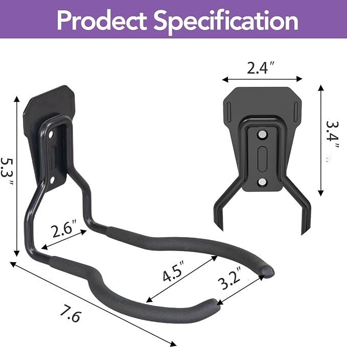 Garden Power Tools Hook 2-Pack Garage Storage Heavy Duty Wall Mount Hanger - Image 2