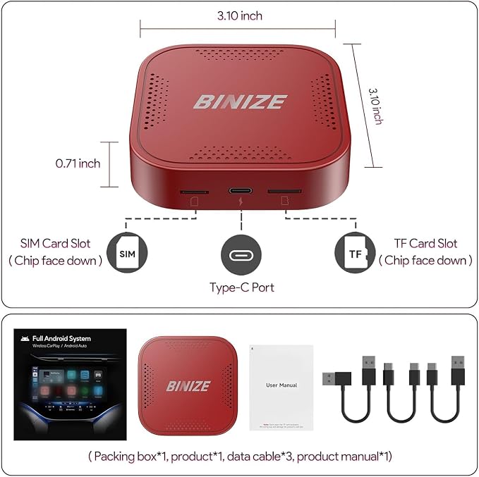 Binize Wireless CarPlay Android AUTO Multimedia Video Box 4G Cellular, Android - Image 9