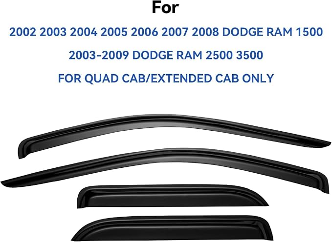 Window Visors Rain Guards for 2002-2008 Dodge Ram 1500 Quad Cab/Extended Cab - Image 3