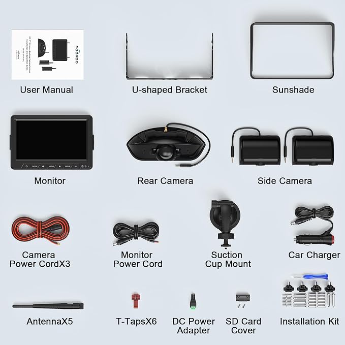 Fookoo HD Wireless RV Backup Cameras System, 1 Rear View + 2 Side Cameras - Image 8