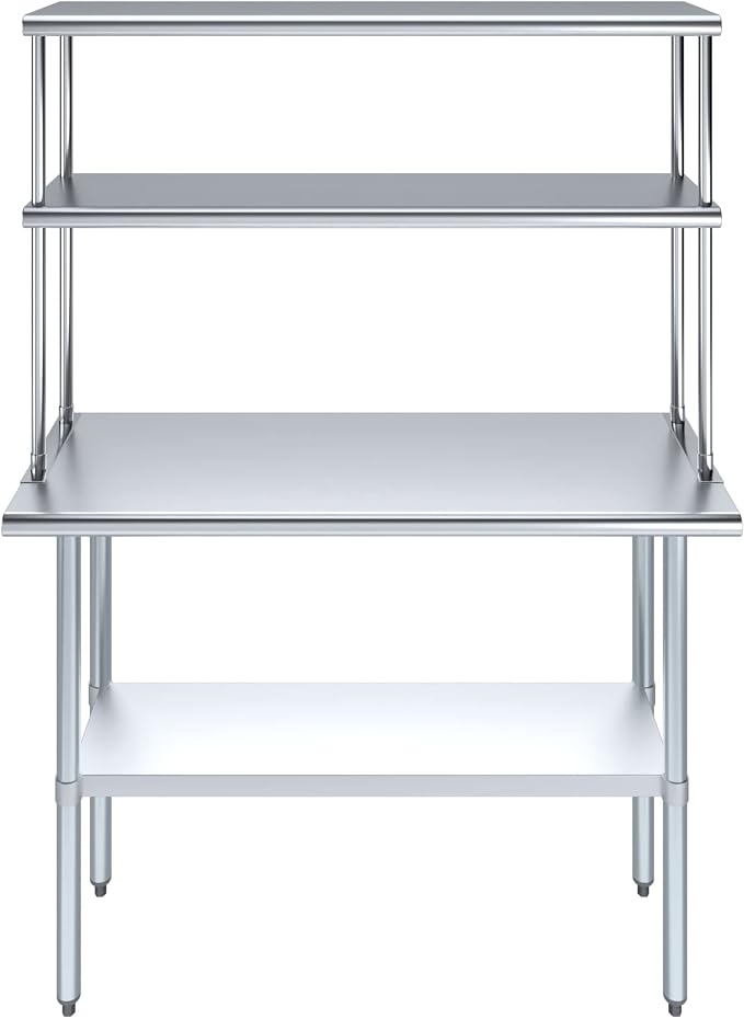 Amgood Stainless Steel Work Table Double Tier Overshelf 18" x 48" Work Table + - Image 2