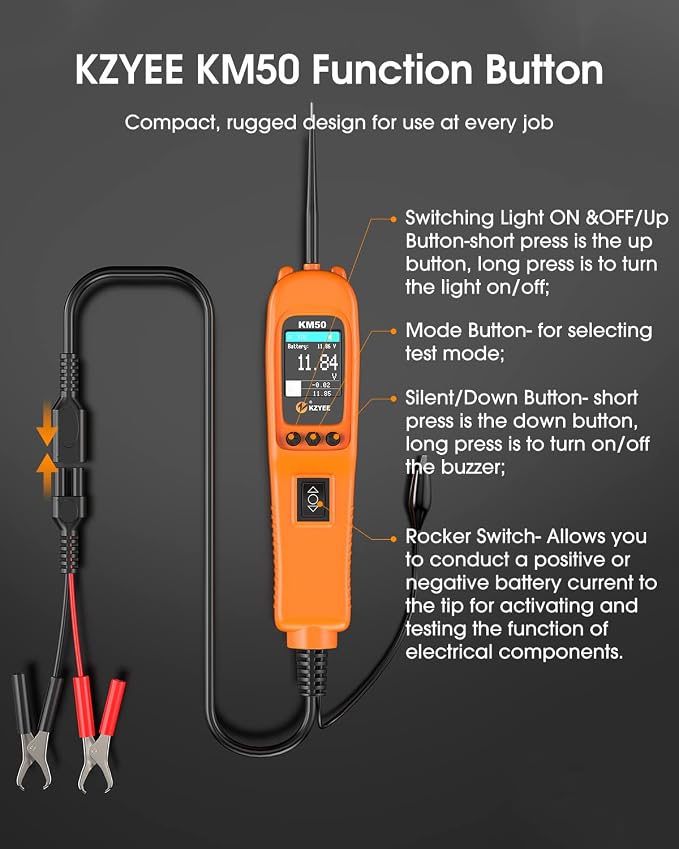 KZYEE KM50 Power Circuit Probe Kit - 12V/24V Automotive Circuit Tester Current - Image 7