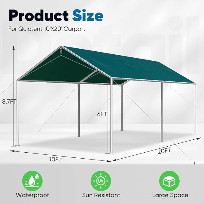 Quictent 10x20 ft Heavy Duty Car Canopy Galvanized Frame Carport Outdoor Party - Image 6