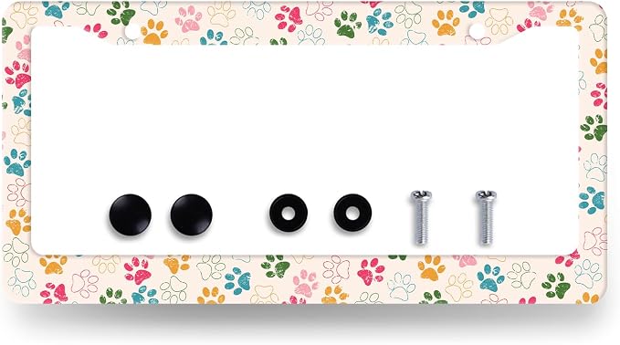 Colorful Dog Paws License Plate Frame Animal Dogs License Plate Holder by RNKATIH