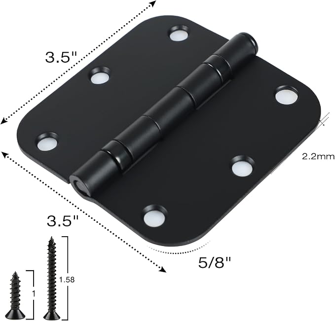 1 Pack Ball Bearing Door Hinges Matte Black 3.5 Inch 5/8" Radius Round Anti - Image 5