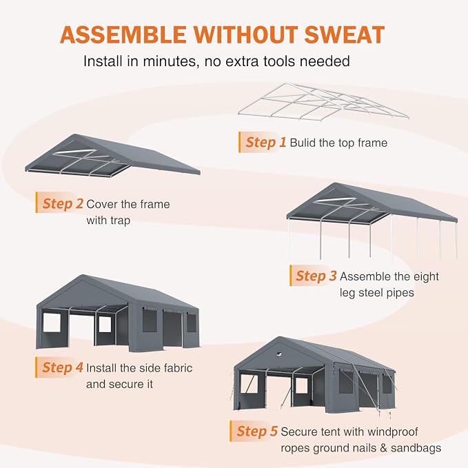 Carports 20X20 Heavy Duty，2 Car Carport - Image 5