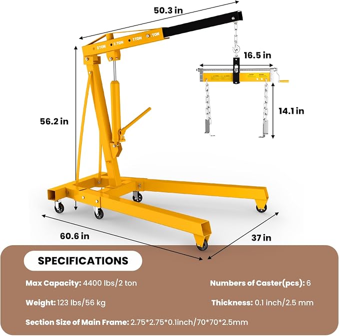 2 Ton Engine Hoist with Leveler 4409 LBS Folding Cherry Picker Engine Hoist - Image 4