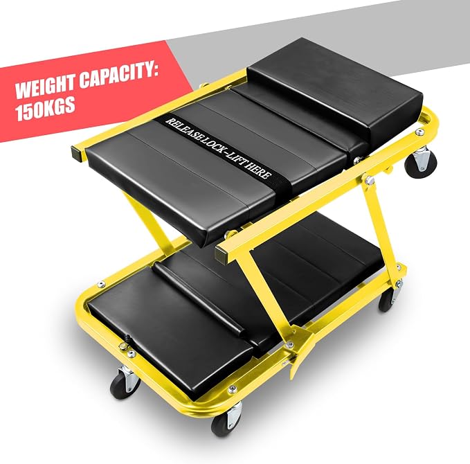 DNA MOTORING 48" 2 IN 1 Folding Rolling Garage Shop Creeper Roller Seat - Image 4