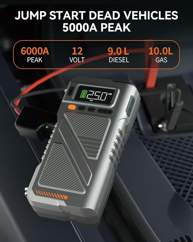 2025 Car Jump Starter with Air Compressor, Portable 6000A 150PSI Car Battery - Image 3