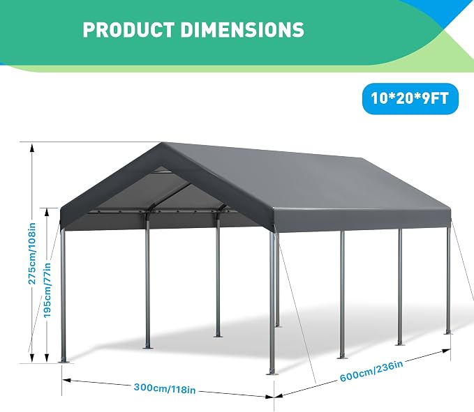 10X20 Ft Heavy Duty Carport Canopy, Portable Garage, Car Tents, Reinforced - Image 2