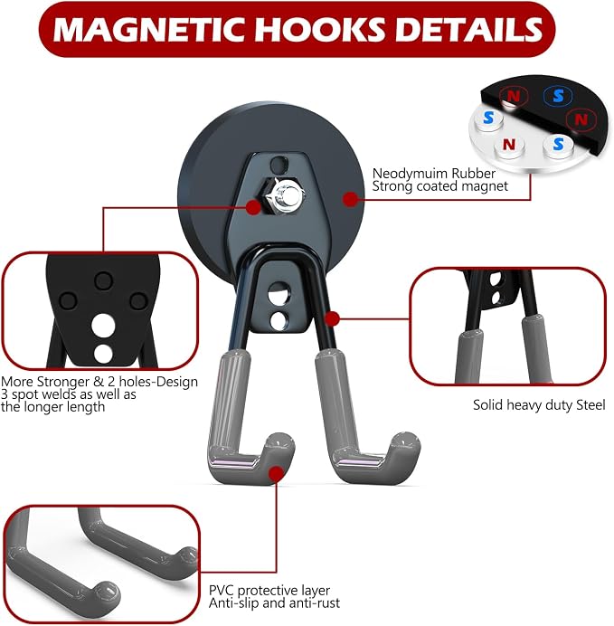 3-H Heavy Duty Magnet Garage Hooks 4 Pack, Large Strong Magnetic Hooks - Image 4