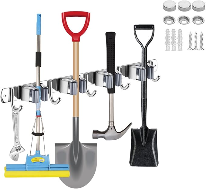 Mop Broom Holder Wall Mount Heavy Duty Adhesive Tools Organizer Rack Stainless by Mokife