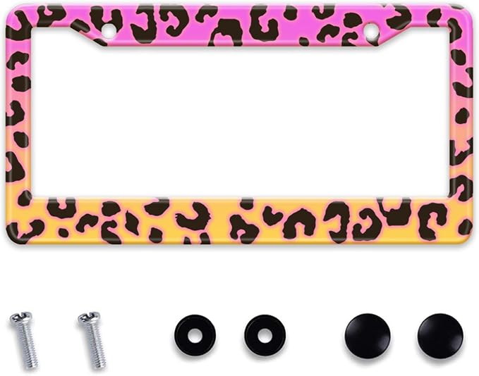 Gradient Color Leopard Print License Plate Frame Cheetah Print Tags Frames by MIXWIT