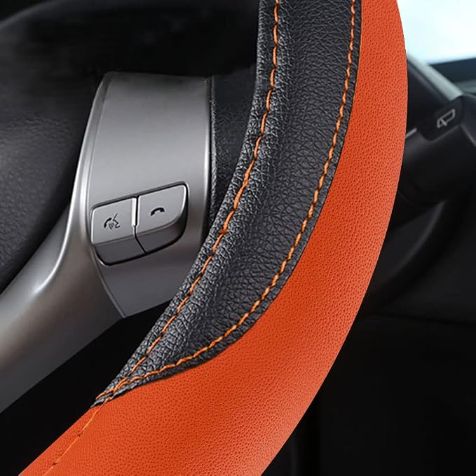Leather Car Steering Wheel Cover, Non-Slip Car Wheel Cover Protector Breathable - Image 5