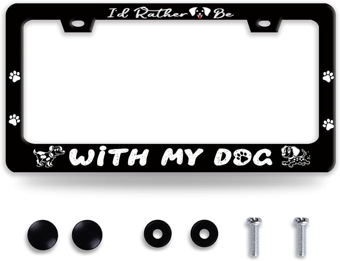 I'd Rather Be with My Dog License Plate Frame Pet License Plate Holder Funny by BRAGHRTED