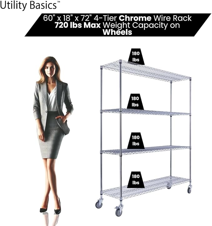 60"x18"x72" Chrome Premium Metal Steel Wire Shelving 4-Tier NSF 3200 LBS MAX - Image 4