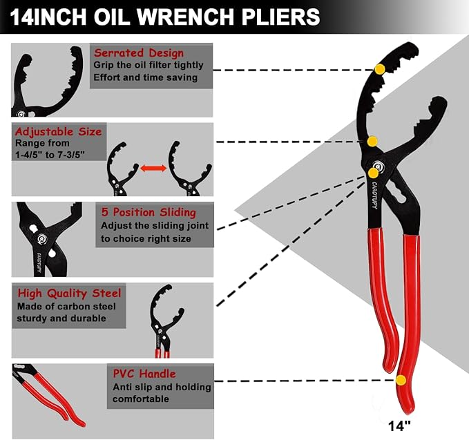 5Pcs Adjustable Oil Filter Pliers Set, Universal Oil Filter Removal Tool - Image 7