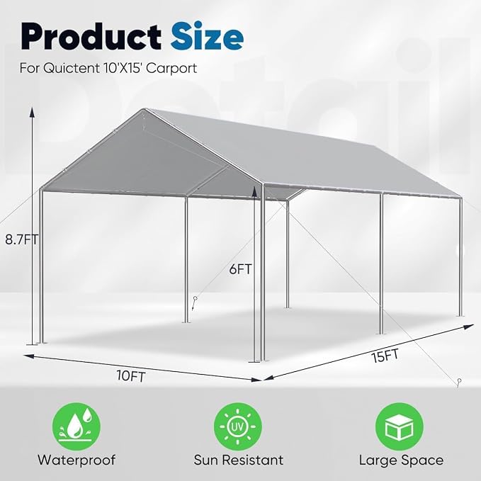 Quictent 10x15 ft Heavy Duty Car Canopy Galvanized Frame Carport Outdoor Party - Image 7
