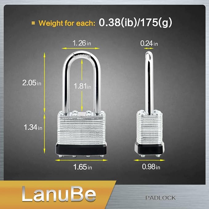 LanuBe Lock Laminated keyed Padlock, keyed Alike Locks, Long Shackle, Marked - Image 2