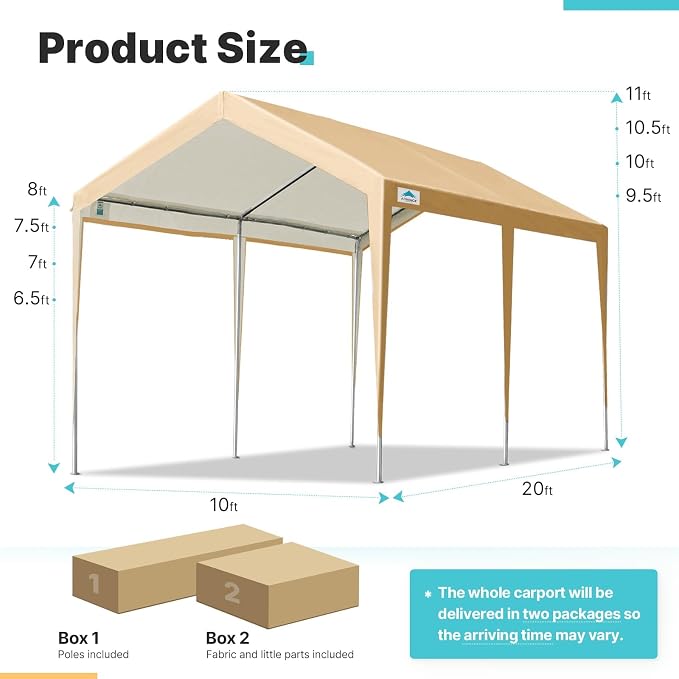 ADVANCE OUTDOOR Adjustable 10x20 ft Heavy Duty Carport Car Canopy Garage Boat - Image 5