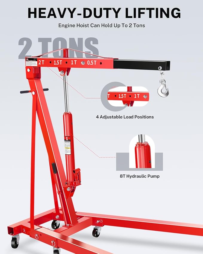 2-Ton Folding Engine Hoist, Hydraulic Shop Crane - Image 5