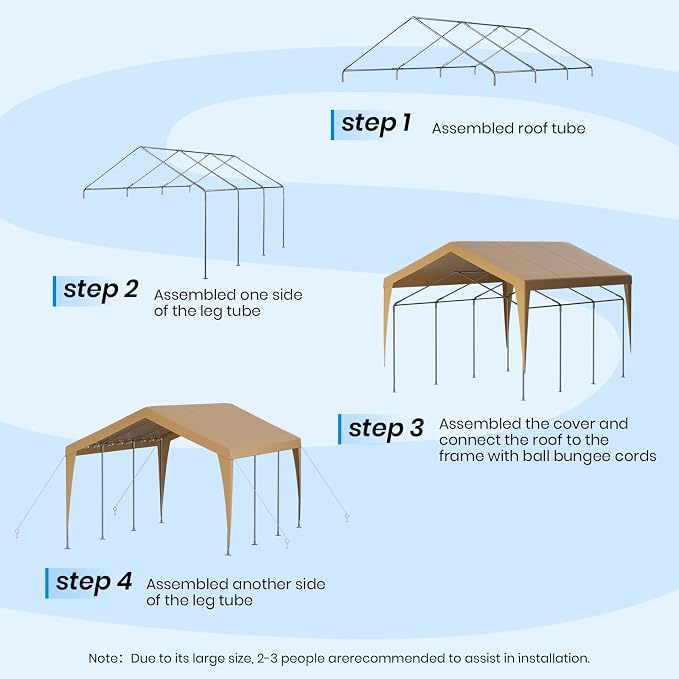 Carport 12x20 Heavy Duty Portable Garage, Galvanized Frame Carport Canopy - Image 5