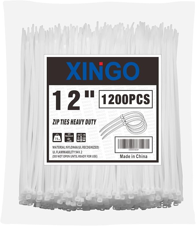 XINGO 12 Inch White Zip Ties, 75 LBS Ultra Strong Tensile Strength, UV by XINGO