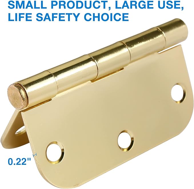 3 Pack Rounded Door Hinges 3-1/2" x 3.5 inch, 5/8 Radius, Polished Brass 3 ½ - Image 3