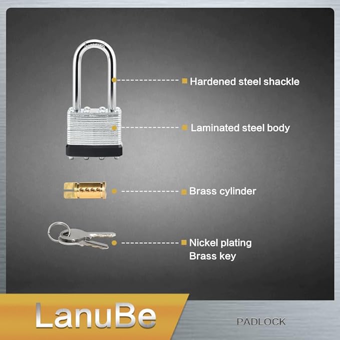 LanuBe Lock Laminated keyed Padlock, keyed Alike Locks, Long Shackle, Marked - Image 6