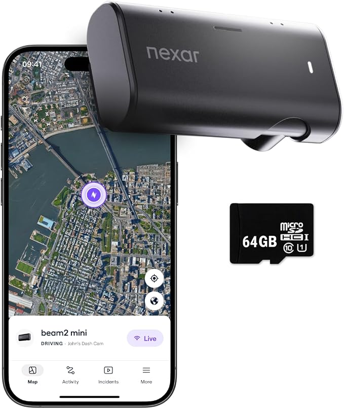 Nexar Beam2 Mini Dash Cam Car Camera 64GB Storage 24H Parking Mode Wide Angle by Nexar-Industry-leadingAIDashCams